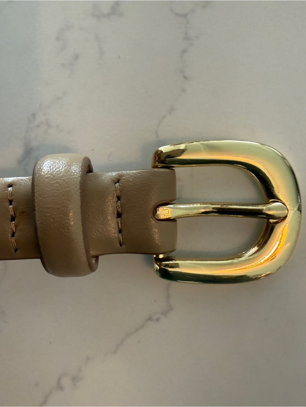 Quince Sofia European Leather Skinny Belt Medium Mushroom Gold Buckle - Picture 5 of 8